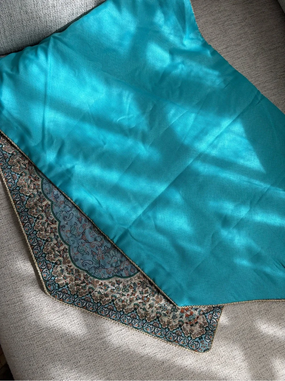 Fine Textile Woven Turquoise, Gold, and Green Decorative Table Runner